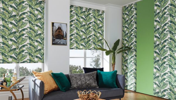 Roller blind in palm leaf fabric - Blinds Norfolk - Norwich Sunblinds
