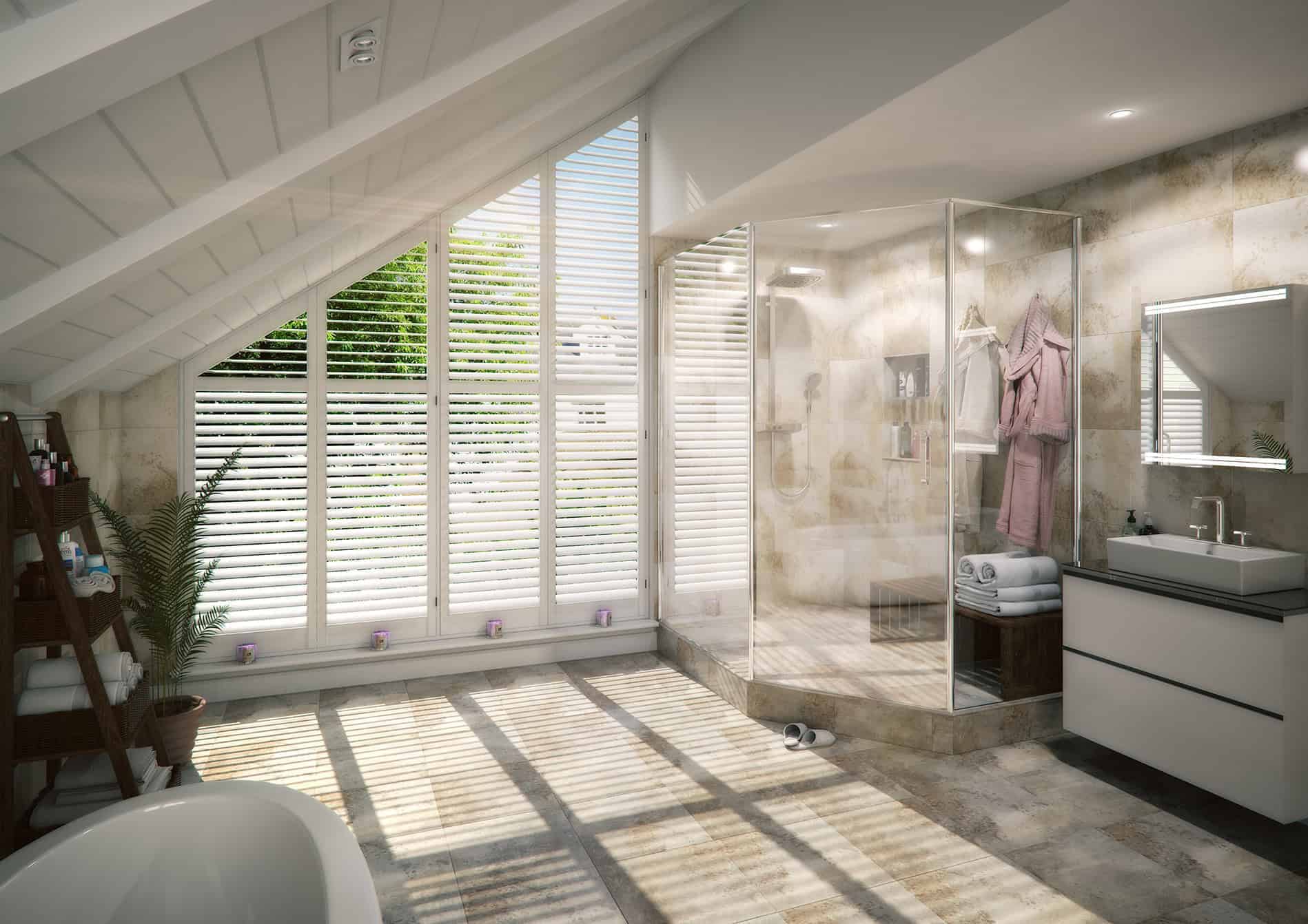 Angled Bathroom Blinds, using specially made shutters