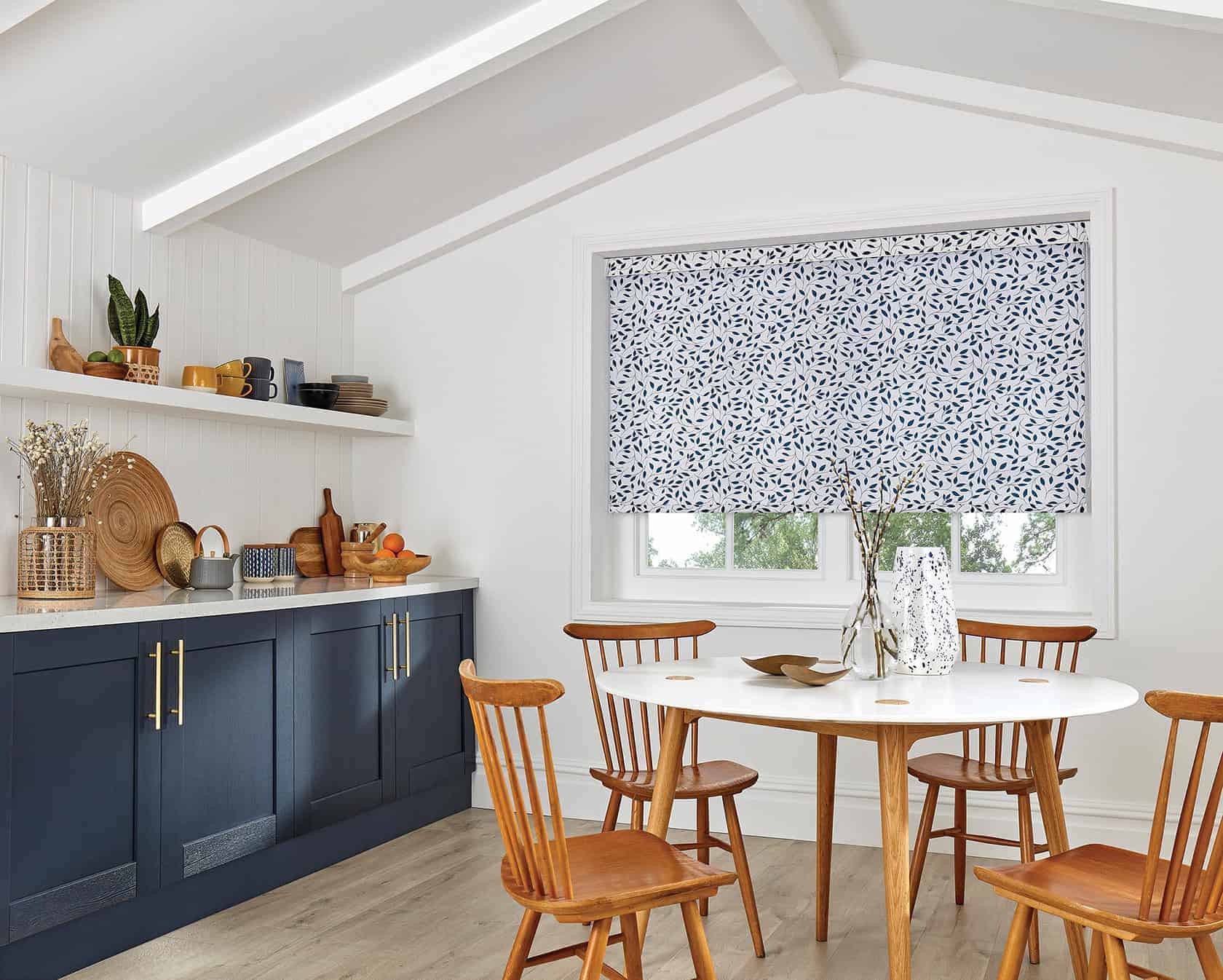 Moisture resistant kitchen blinds in a range of beautiful fabrics and colours