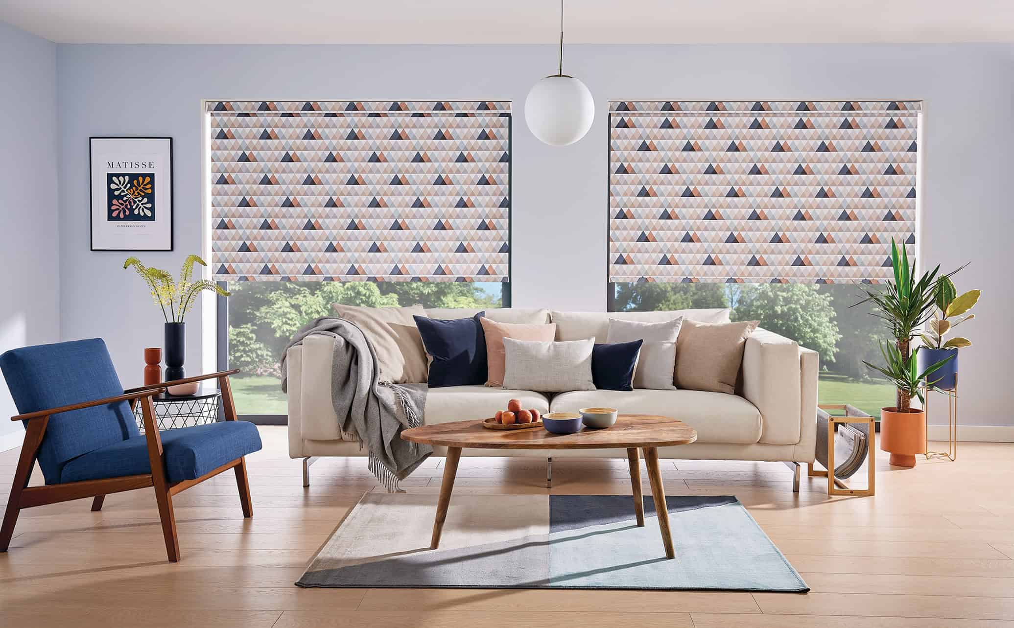 Stunning roller blinds fitted into a modern living room