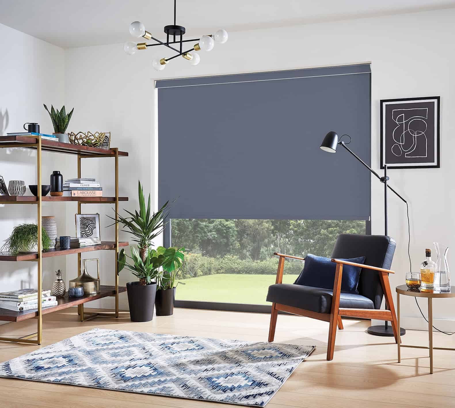 Simple, elegant and cost effective roller blinds in a living room.